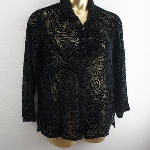 Chicos design vintage burnt out design silk blend blouse size 2